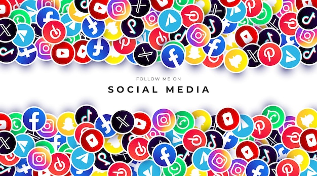 Fundo colorido com logotipos de mídias sociais