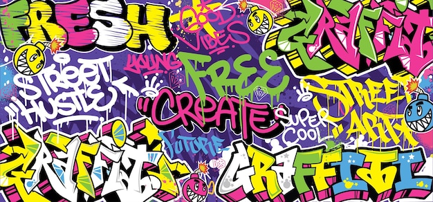 Fundo colorido da arte da parede dos grafittis street art hip-hop urban vector illustration background.