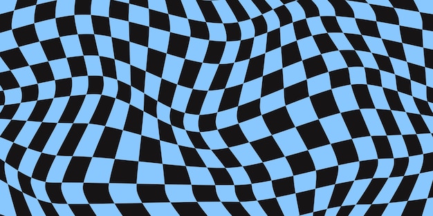 Fundo colorido quadradinho torcido Padrão vetorial abstrato Cores pretas e azuis Onda retrô