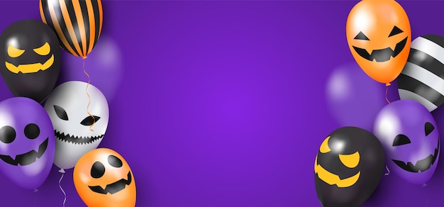 Festa Feliz De Halloween Assustador Divertido Rostos Assustadores Em Balões  D Ilustração Vetorial Texto De Doces