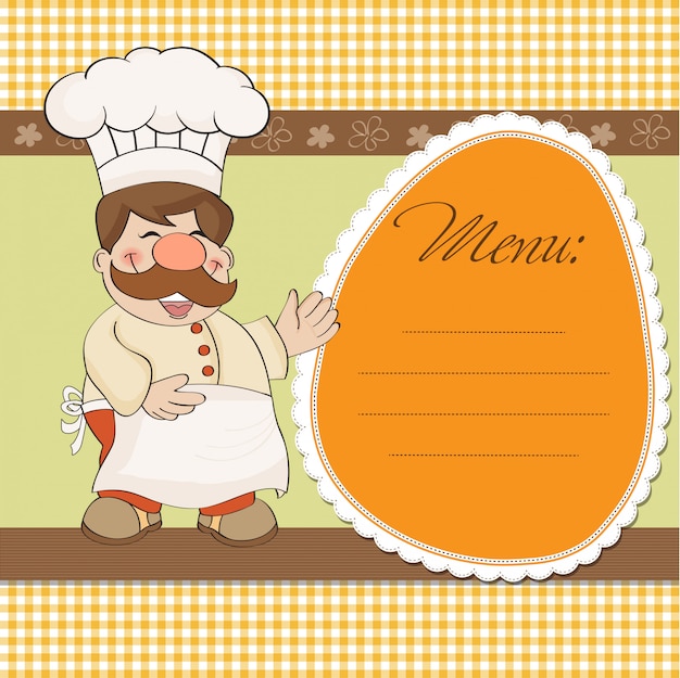 Fundo com chef sorridente e menu