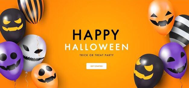 Fundo com d balões com rostos feliz dia das bruxas