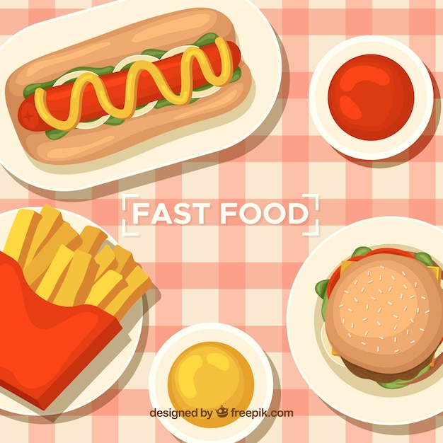 Vetor fundo com fast food em vista superior