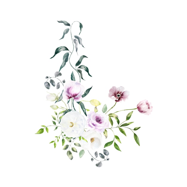 Fundo com flores em aquarelaIlustração floral Composição botânica