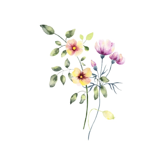 Fundo com flores em aquarelailustração floral composição botânica