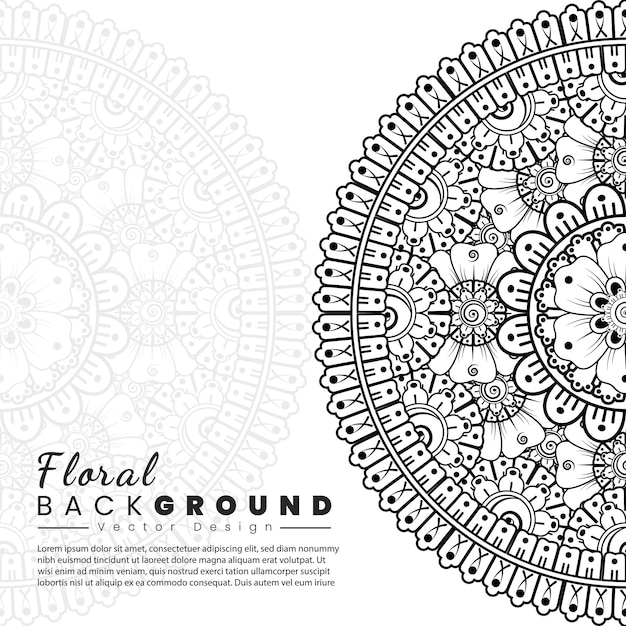 Fundo com flores mehndi linhas pretas sobre fundo branco modelo de banner ou cartão