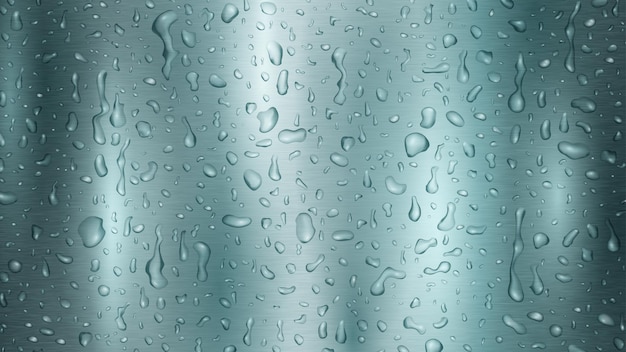 Vetor fundo com gotas e faixas de água em tons de azul claro, escorrendo pela superfície metálica