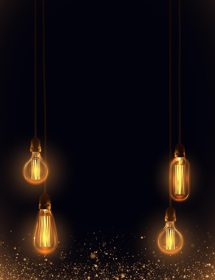 Vetor fundo com lâmpadas edison de luz quente e glitter dourado