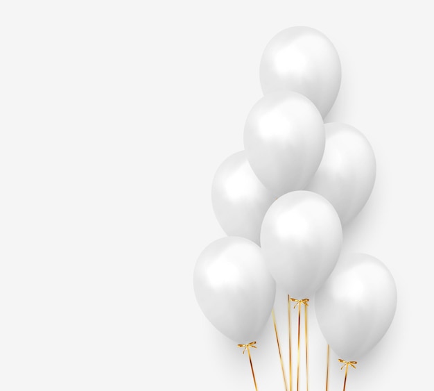 Fundo com monte de balões. Balão 3d de design de celebração realista. Decoração festiva para casamento, aniversário e aniversário. ilustração vetorial