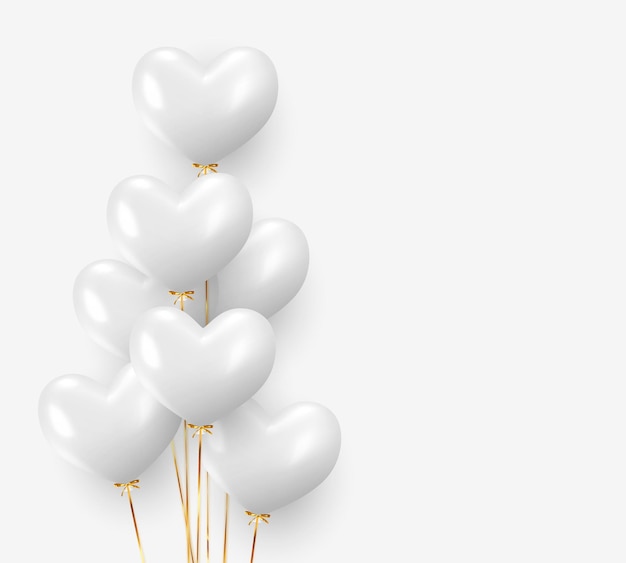 Fundo com monte de coração de forma de balões. Balão 3d de design de celebração realista. Decoração festiva para casamento, aniversário e aniversário. ilustração vetorial