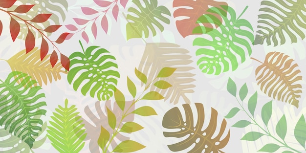 Fundo com plantas exóticas da selva. folhas de palmeira tropical. ilustração da floresta tropical, multicolorida em branco.