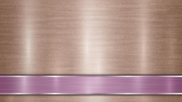 Vetor fundo consistindo de uma superfície metálica brilhante de bronze e uma placa roxa polida horizontal localizada abaixo com brilhos de textura de metal e bordas polidas