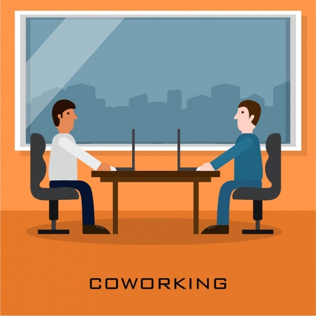 Fundo coworking com dois homens de negócios