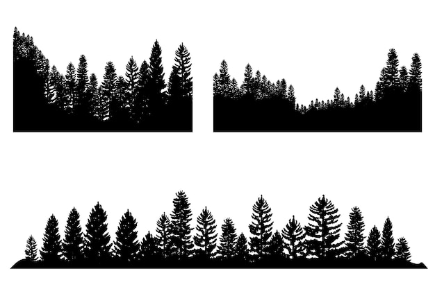 Fundo da silhueta da árvore com árvores altas e pequenas Ilustração da silhueta da floresta