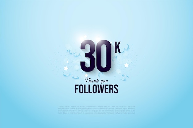 Fundo de 30k seguidores com números em um fundo azul-celeste claro.
