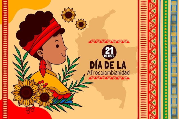 Vetor fundo de afrocolombianidad desenhado à mão