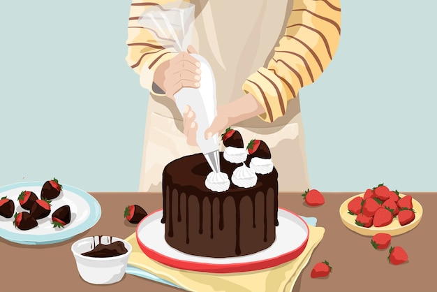 Fundo de alimentos fazendo ilustração de design de bolo de chocolate vetor