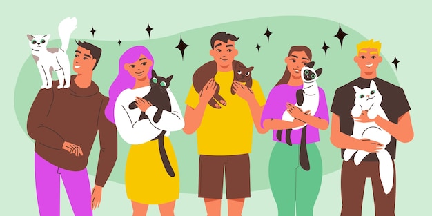 Fundo de amantes de gatos com símbolos de abraço e cuidado ilustração vetorial plana