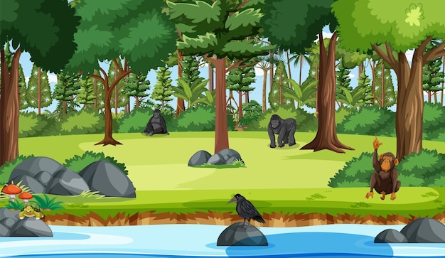 Fundo de ambiente florestal com animais selvagens