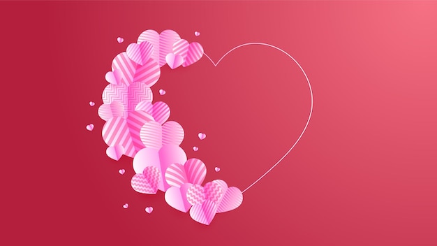 Fundo de amor de dia dos namorados ilustração corações de papel vermelho e rosa com estilo de corte de papel