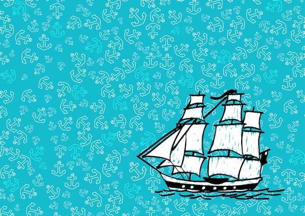 Fundo de âncora de navio Desenho de mão