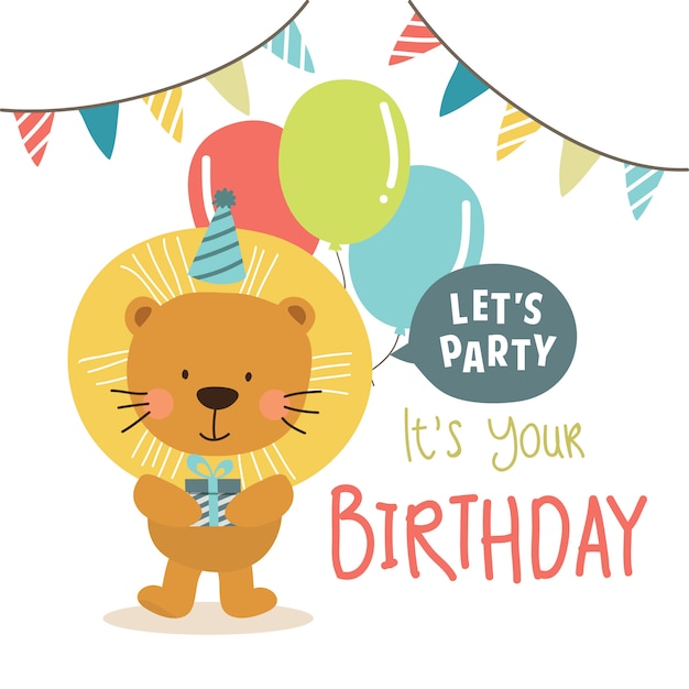 Fundo de aniversário com Leão bonito