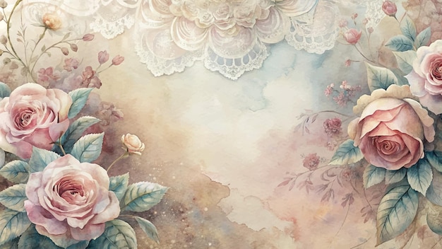 Fundo de aquarela com flores românticas