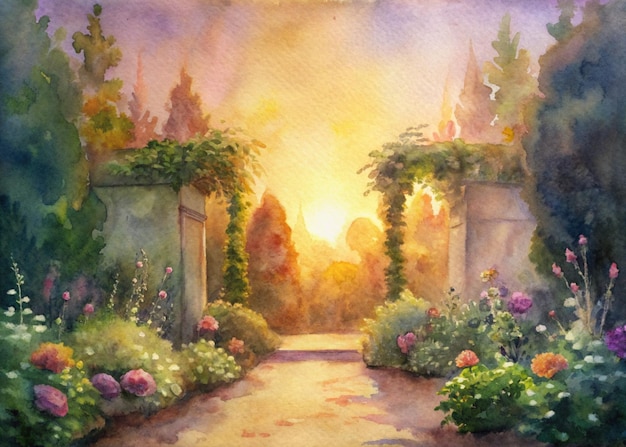 Vetor fundo de aquarela com um jardim de flores