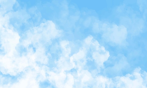 Vetor fundo de aquarela de céu azul e nuvens