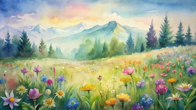 Vetor fundo de aquarela de flores silvestres de montanha