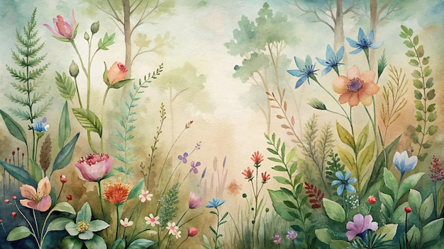 Fundo de aquarela de flores silvestres no campo