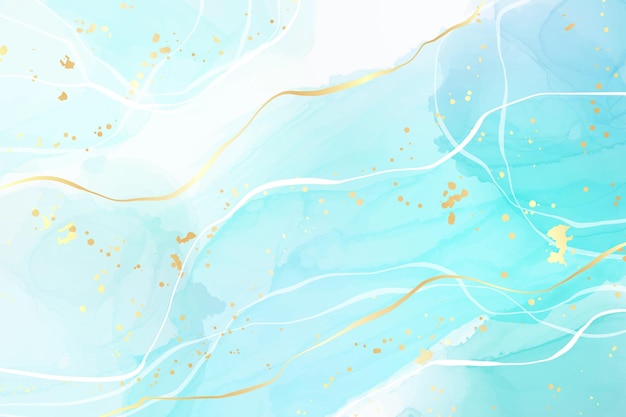 Fundo de aquarela de mármore líquido de menta ciano real com linhas brancas e manchas de pincel