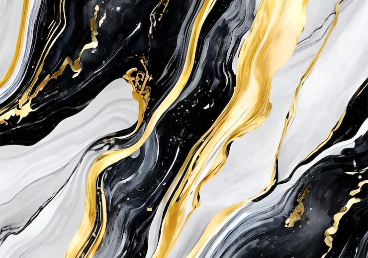 Fundo de aquarela de pintura de mármore de ouro branco preto vetorial