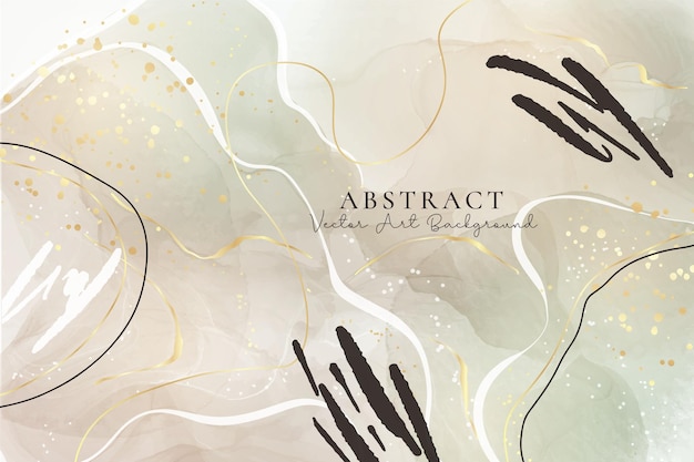 Fundo de aquarela líquido de blush verde empoeirado de mármore abstrato com fundo de efeito de desenho de tinta de álcool bege bege real dourado para convite de menu de casamento panfleto corporativo ilustração vetorial