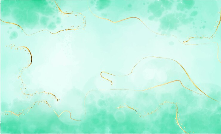 Vetor fundo de aquarela líquido de menta ciano com manchas douradas