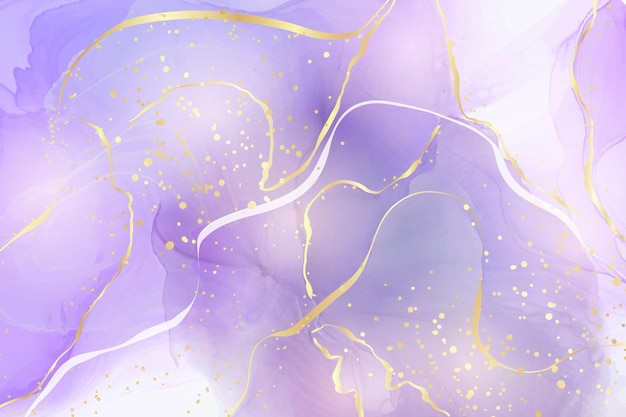 Fundo de aquarela líquido roxo gey com pontos dourados Efeito de desenho de tinta de álcool em mármore violeta empoeirado Modelo de design de ilustração vetorial para menu de convite de casamento ou festa rsvp