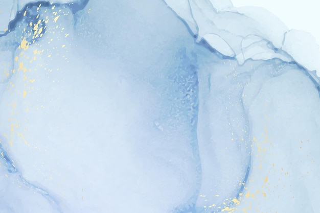 Fundo de aquarela moderno com ondas de tinta azul abstrata e salpicos dourados