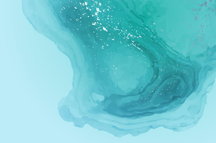 Vetor fundo de aquarela moderno com ondas de tinta azul-azul abstrato e salpicos de prata