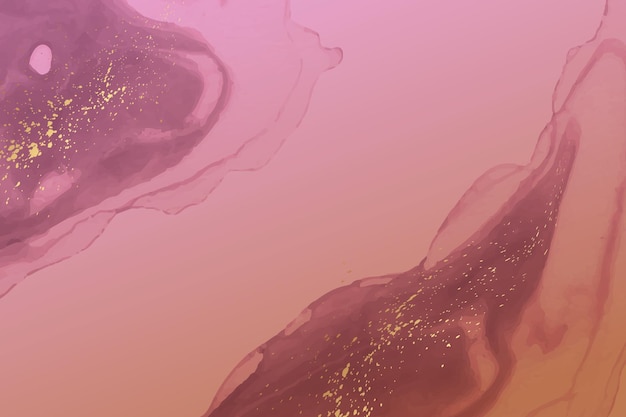 Fundo de aquarela moderno com ondas de tinta rosa abstrata e salpicos dourados