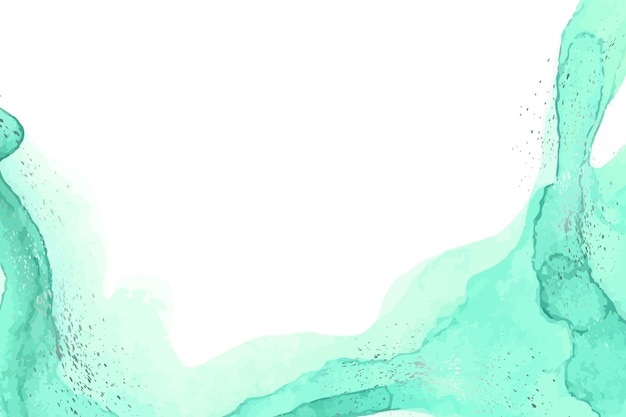 Vetor fundo de aquarela moderno com ondas de tinta verde abstrata e salpicos de prata em um branco