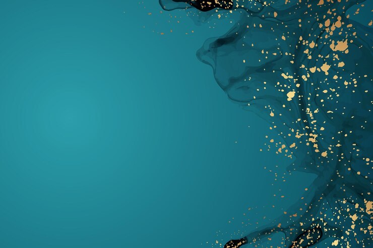 Vetor fundo de aquarela moderno com ondas de tinta verde azul ou turquesa abstratas e salpicos dourados