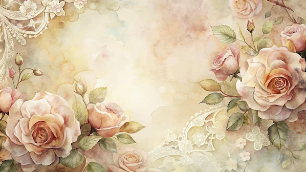 Vetor fundo de aquarela vintage com rosas