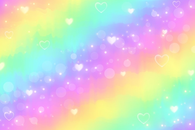 Vetor fundo de arco-íris aquarela com corações contexto holográfico gradiente papel de parede vibrante