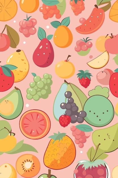 Vetor fundo de arte vetorial de padrão de desenho animado de frutas fofas