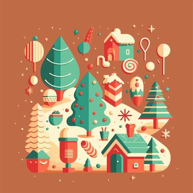 Vetor fundo de árvore de natal de inverno em ilustração de cor vetorial plana