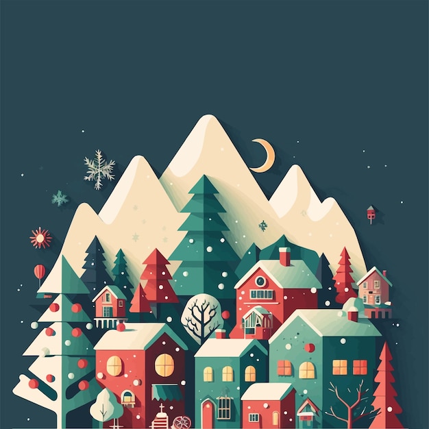 Vetor fundo de árvore de natal de inverno em ilustração de cor vetorial plana