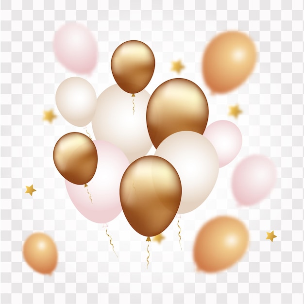 Vetor fundo de balões de ouro rosa e branco para banner de saudações ou cores delicadas do festival realistas