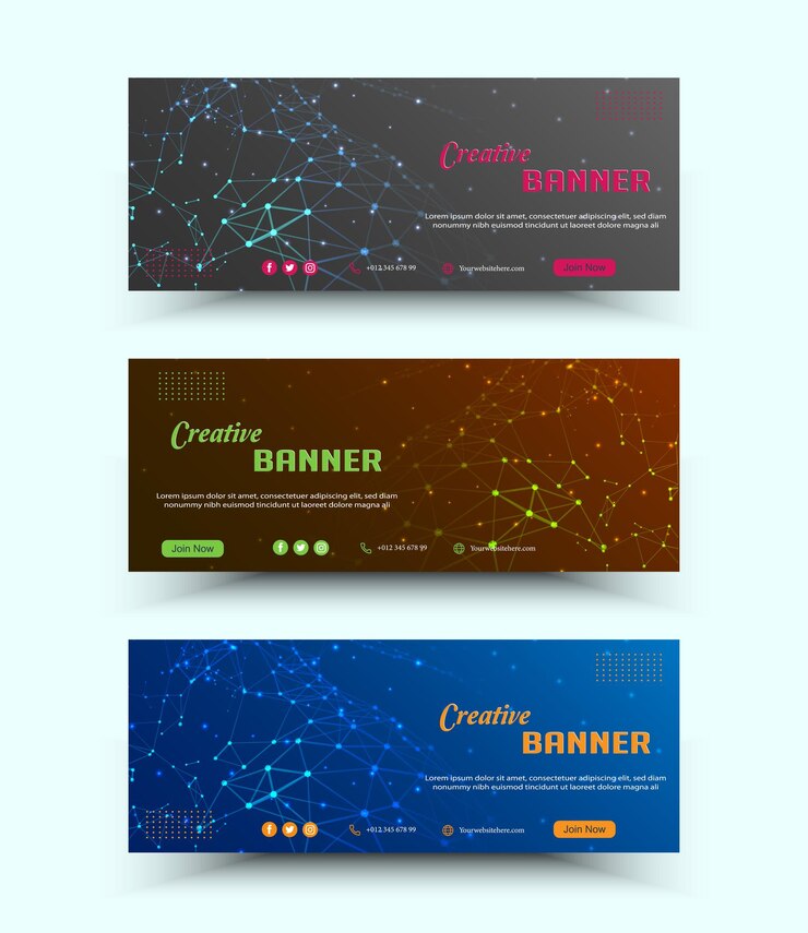 Vetor fundo de banner de tecnologia definir design de ilustração de rede conectado com pontos brilhantes brancos