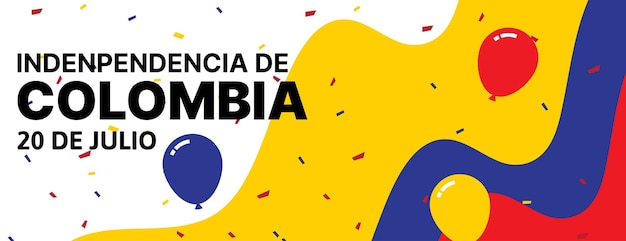 Fundo de banner do dia da independência da colômbia com balões de bandeira e confete