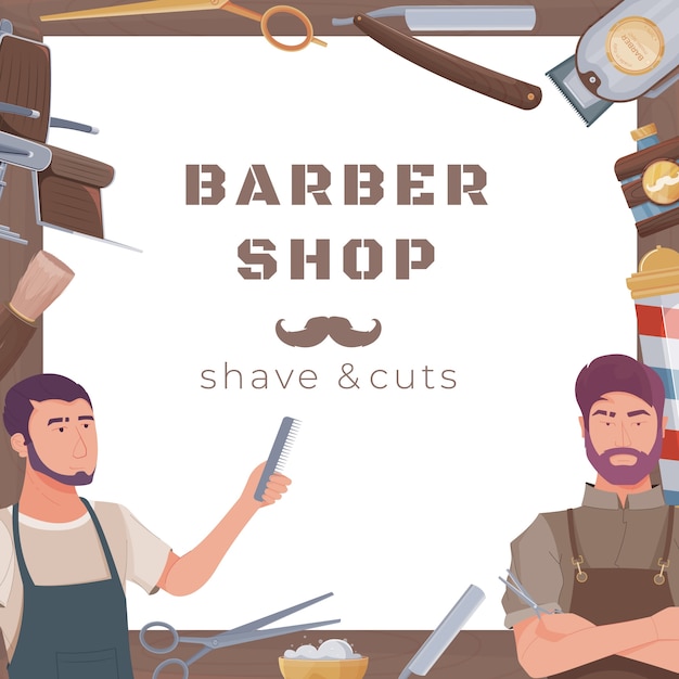 Fundo de barbearia vintage desenhado à mão com elementos